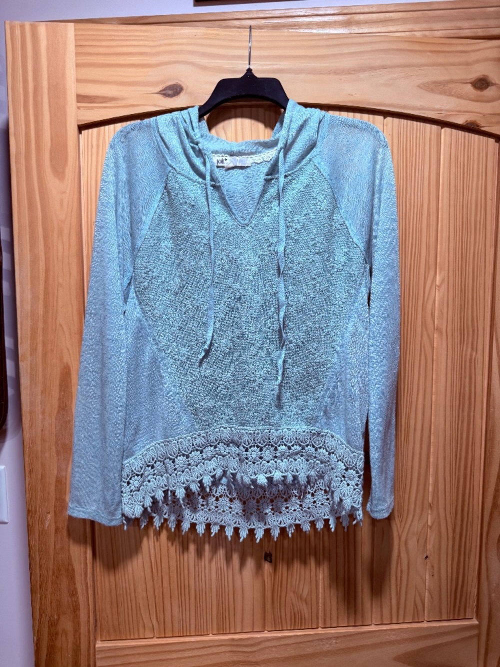 Jolt crochet lace knitted hooded pull over top sweater